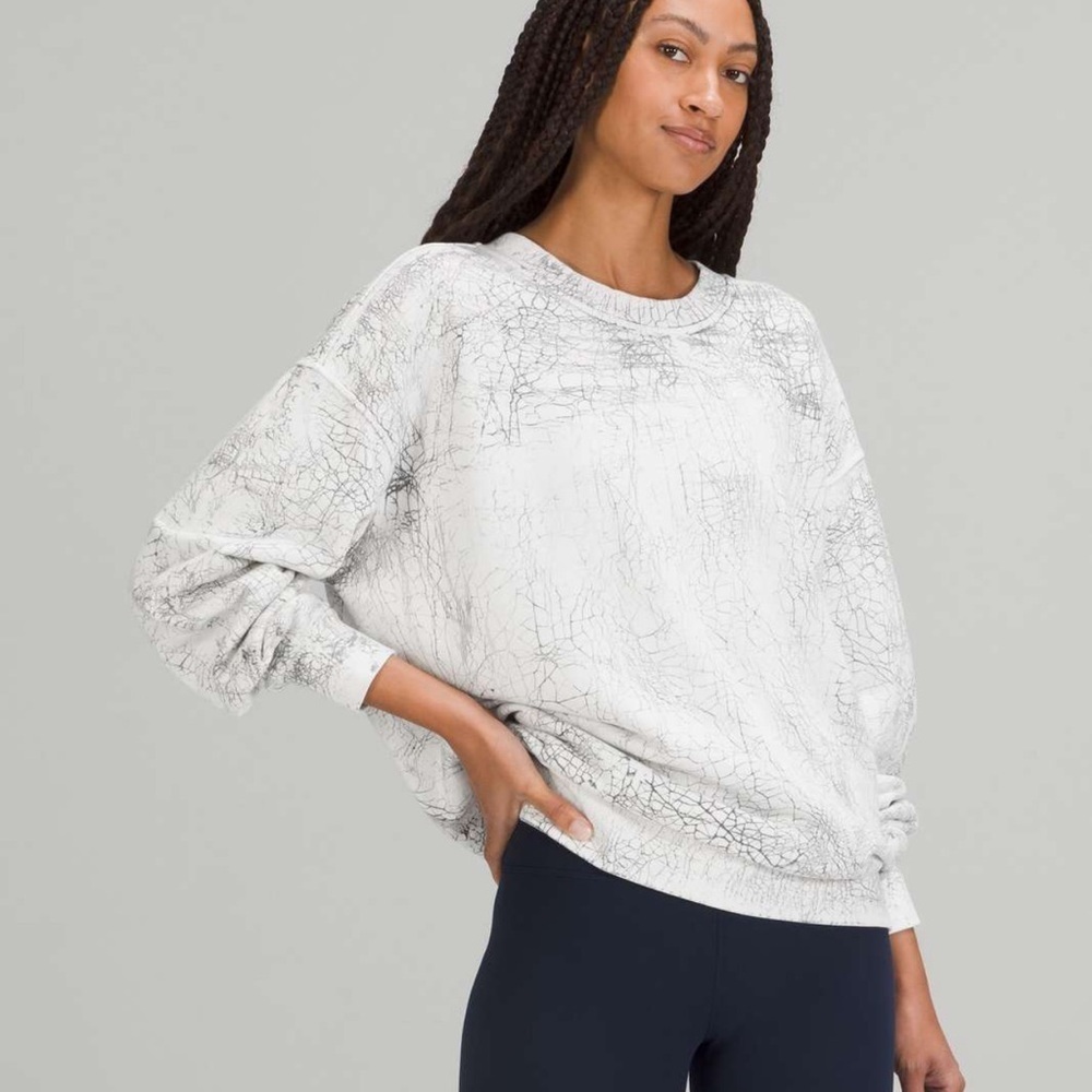 Lululemon Perfectly Oversized Crew in ice marble black white gray